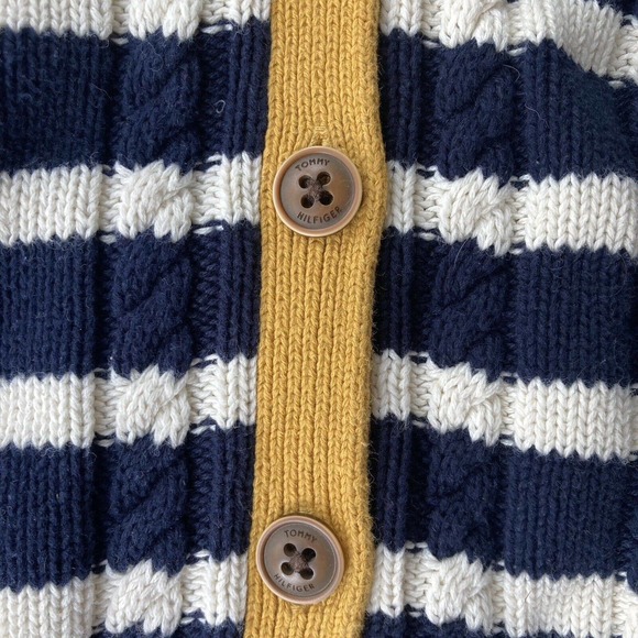 Tommy Hilfiger Sweater Sz S Button Up Thick Knit Cardigan Stripes Yellow Work - Picture 4 of 11